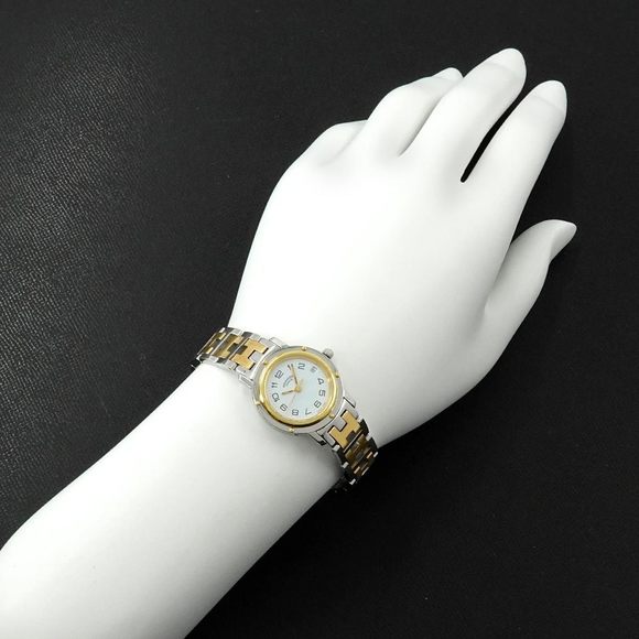 Hermes Clipper Combi CL4 220 Ladies Watch Date White Quartz - Picture 3 of 6